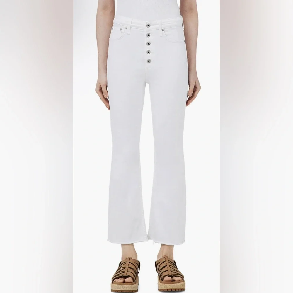 rag & bone Casey Exposed Button High Waist Ankle Flare Jeans (Optic White) - Picture 1 of 13